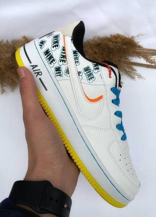 Кроссовки nike air force low white+yellow and blue2 фото