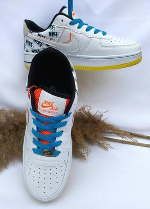 Кроссовки nike air force low white+yellow and blue5 фото