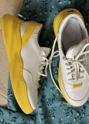 Белые кеды на лимонной подошве кроссовки кожа натуральная укр бренд1 фото