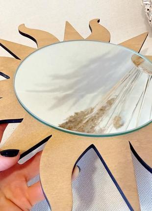 Деревянное чёрное зеркало солнце, декоративное зеркало в форме солнца, стильное черное зеркало4 фото