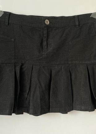Юбка юбка в стиле 2000х тренд лен короткая мини черная низкая посадка размер l2 фото