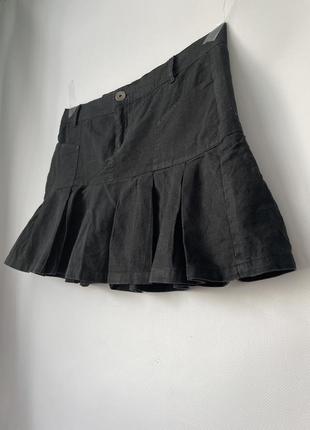 Юбка юбка в стиле 2000х тренд лен короткая мини черная низкая посадка размер l7 фото