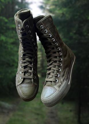 Замшеві кеди big sta високі хакі з вовною