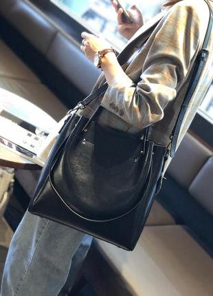 Жіноча велика чорна шкіряна сумка3 фото