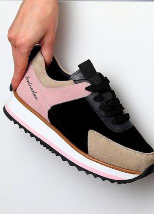 Жіночі кросівки на високій підошві  натуральна замша