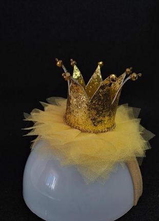 Золотая корона, корона на рчок, обруч корона, повязка корона
