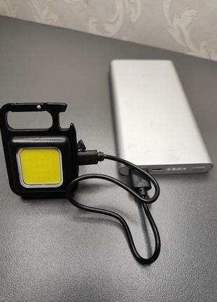 Ліхтар-брелок відкривачка з магнітом mini 500 lum чорний також працює від пави банку5 фото