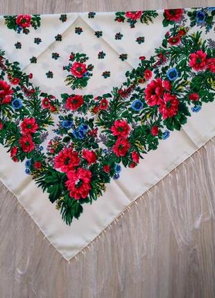 Метрова українська народна хустка, хустина з бахромою, украинский платок, різні кольори