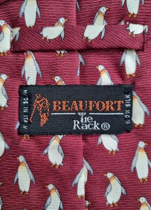 Итальянский шелковый брендовый бордовый галстук от tie rack пингвины животного птицы2 фото
