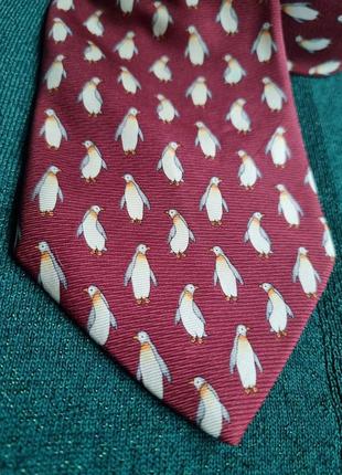Итальянский шелковый брендовый бордовый галстук от tie rack пингвины животного птицы6 фото