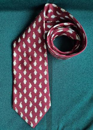 Итальянский шелковый брендовый бордовый галстук от tie rack пингвины животного птицы5 фото