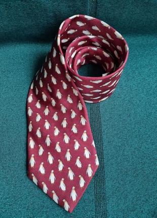 Итальянский шелковый брендовый бордовый галстук от tie rack пингвины животного птицы7 фото