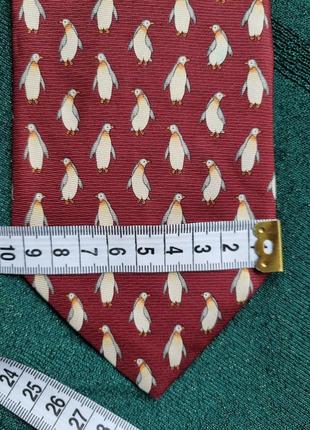 Итальянский шелковый брендовый бордовый галстук от tie rack пингвины животного птицы4 фото