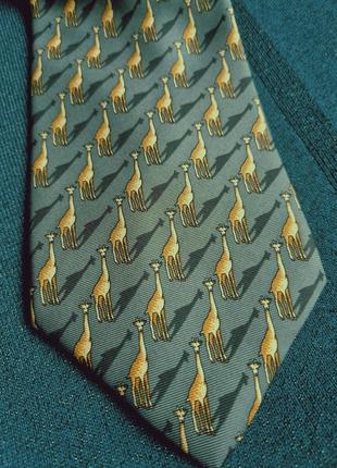 Итальянский шелковый брендовый зеленый галстук от tie rack жираф животного6 фото