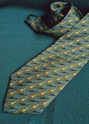 Итальянский шелковый брендовый зеленый галстук от tie rack жираф животного2 фото