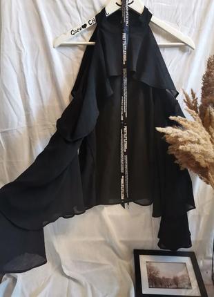 Шикарная черная блуза волан 1290