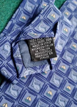 Итальянский шелковый брендовый синий голубой галстук в клетку от tie rack киты корабли животного4 фото