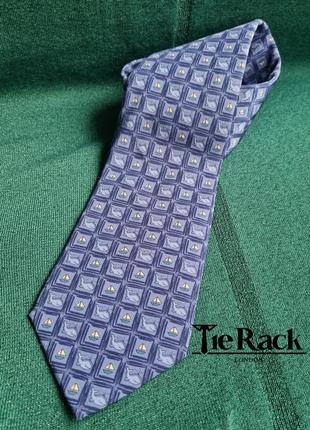 Итальянский шелковый брендовый синий голубой галстук в клетку от tie rack киты корабли животного1 фото