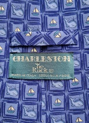 Итальянский шелковый брендовый синий голубой галстук в клетку от tie rack киты корабли животного3 фото