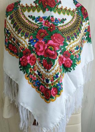 Розкішна українська народна хустка, хустина з бахромою, украинский платок, з люрексом