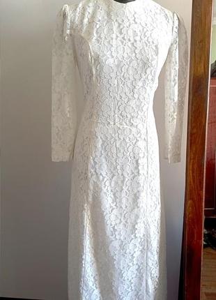 Винтажное ретро макси кружевное свадебное платье в пол раритет винтаж гдр ссср кружево