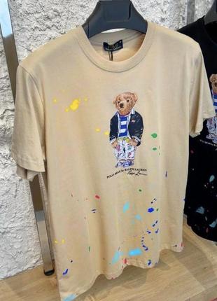 Ralph lauren бежева футболка / стильні чоловічі футболки на кожний день