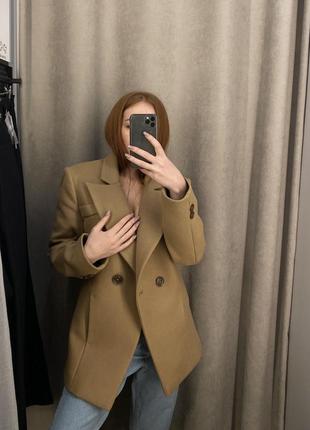 Брендовий піджак - пальто жакет двобортний жіночий з вовни massimo dutti max mara ! massimo dutti zara mango4 фото