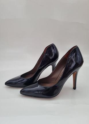 Лакові туфлі, люксові туфлі, шкіряні туфлі на каблуці, туфлі човники, високий каблук, лодочки