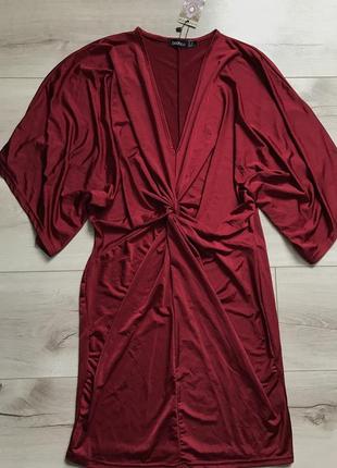 Платье мини бордо бордовое винное марсала вишневое бургунди по фигуре boohoo8 фото