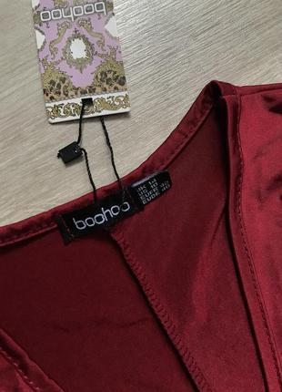 Платье мини бордо бордовое винное марсала вишневое бургунди по фигуре boohoo7 фото
