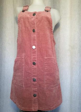 Брендовый пудровый вельветовый сарафан, женское, подростковое платье.5 фото