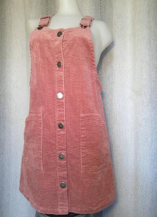 Брендовый пудровый вельветовый сарафан, женское, подростковое платье.3 фото