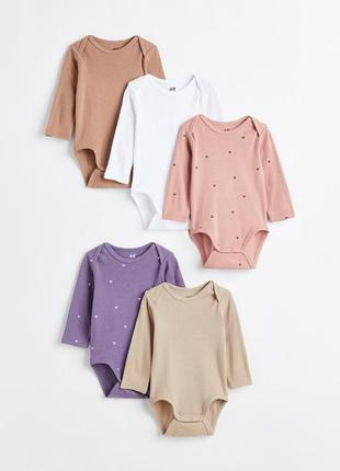 Бодік з довгим рукавом h&m 9-12м, бодік для дівчинки 6-9м, бодік h&m, 74-80