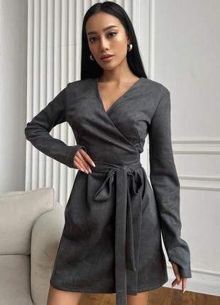 Платье из замши, серый1 фото
