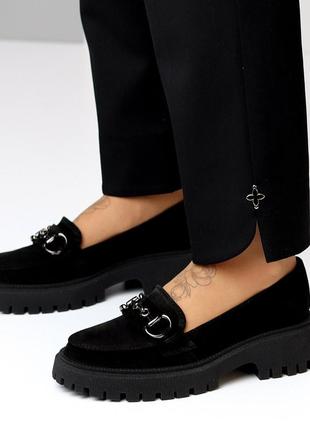 Натуральные замшевые черные туфли - лоферы2 фото
