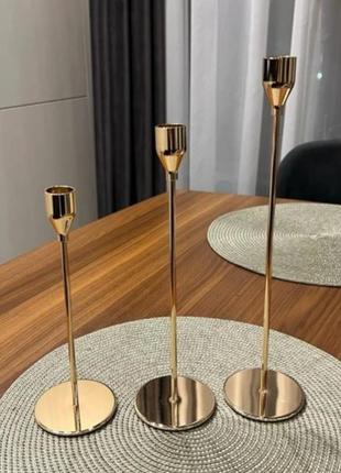 Свічники набір 3шт металевий glamor подсвечник