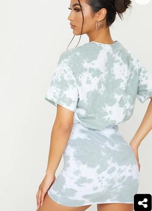 Платье-рубашка с эластичной талией sage green tie dye2 фото