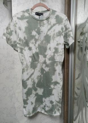 Платье-рубашка с эластичной талией sage green tie dye4 фото