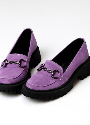 Бузкові фіалкові лавандові туфлі лофери натуральна замша колір на вибір5 фото