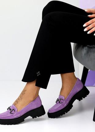 Бузкові фіалкові лавандові туфлі лофери натуральна замша колір на вибір9 фото