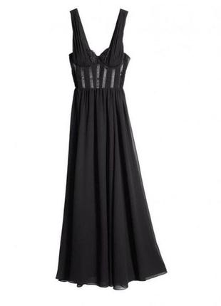 Чёрное красивое нежное женственное платье в пол а-силуэт1 фото