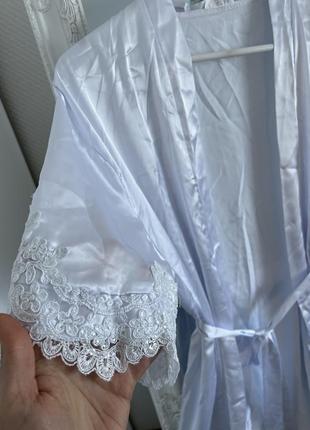 Атласный халат с кружевом. халат невесты. патки белый халат. сексуальный халат для невесты2 фото
