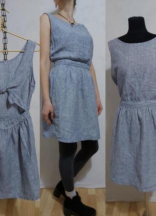 Платье в мелкую полоску из 100%- льна mango casualwears1 фото