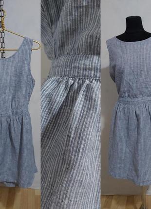 Платье в мелкую полоску из 100%- льна mango casualwears3 фото