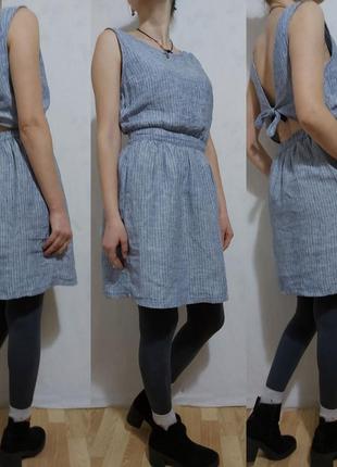 Платье в мелкую полоску из 100%- льна mango casualwears6 фото