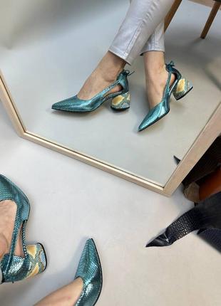 Женские туфли лодочки из натурального эксклюзивного рептилия в березовом перламутр на каблуке 6 см9 фото