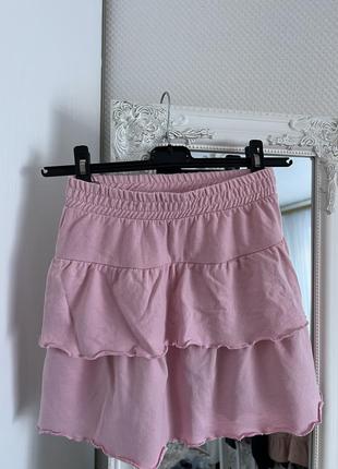 Трикотажная юбка с рюшами. нарядная юбка мини. юбка с оборками3 фото