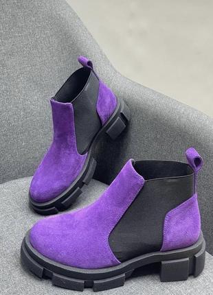 Фіолетові туфлі челсі chelsea натуральна шкіра замш 36-412 фото