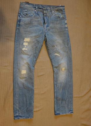 Фирменные темно-голубые рваные джинсы 3301 by g-star raw голландия. 32/32 р.1 фото