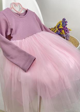 Пудрова святкова сукня з рожевим фатіном для дівчаток